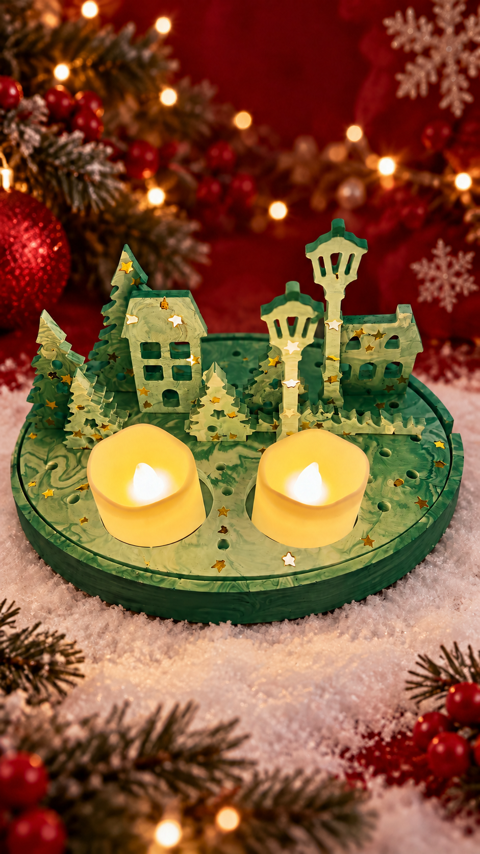 Village de Noël lumineux en jesmonite – 400 g