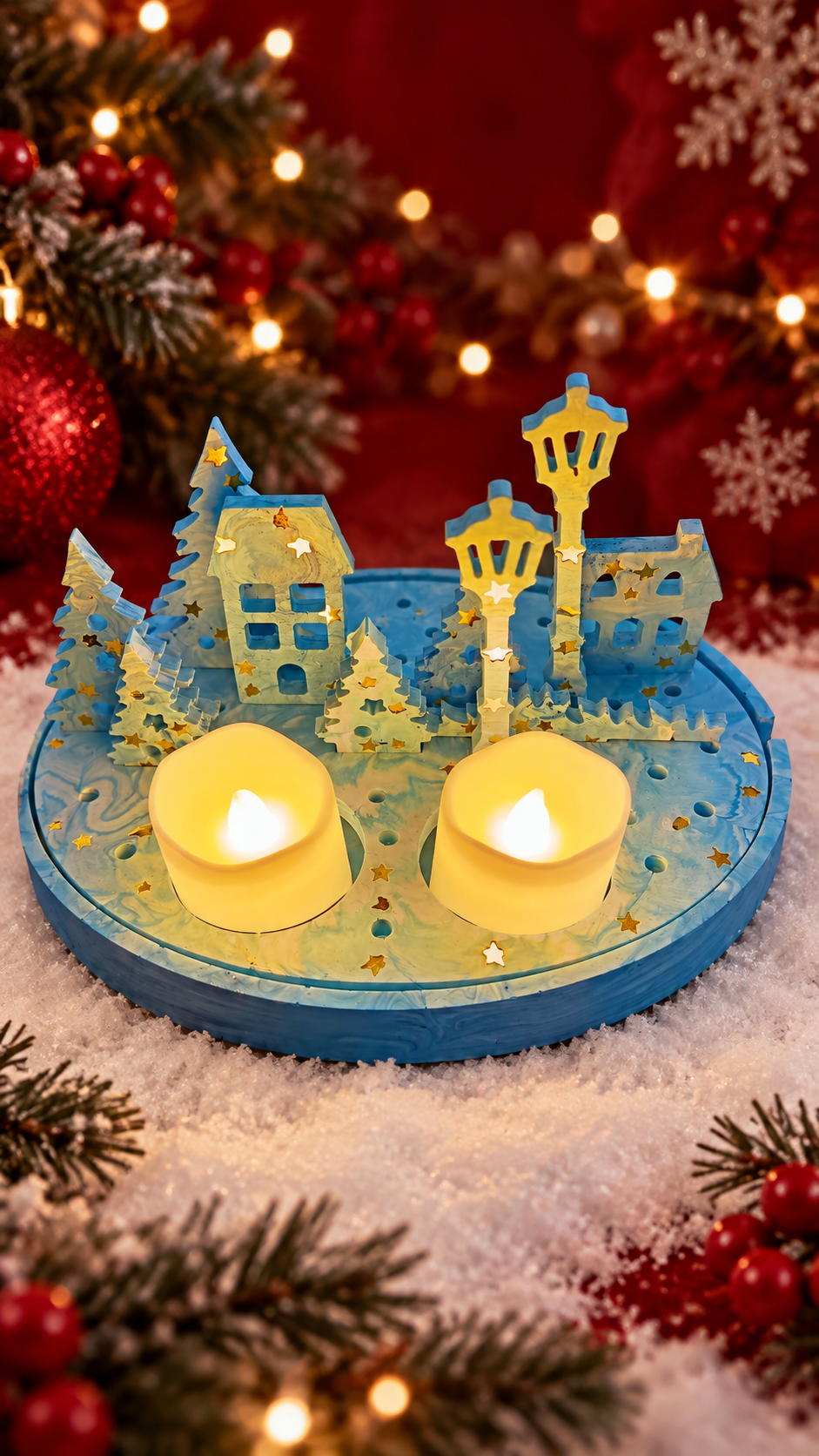 Village de Noël lumineux en jesmonite – 400 g